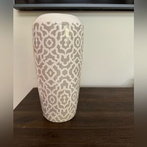 10” tall grey & white ceramic vase